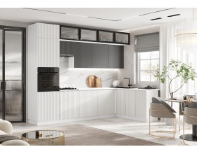 Кухня Оливия 3,0х1,8/1080м 490 Компоновка №4 Белый снег софт/Графит софт, Белый, Антарес