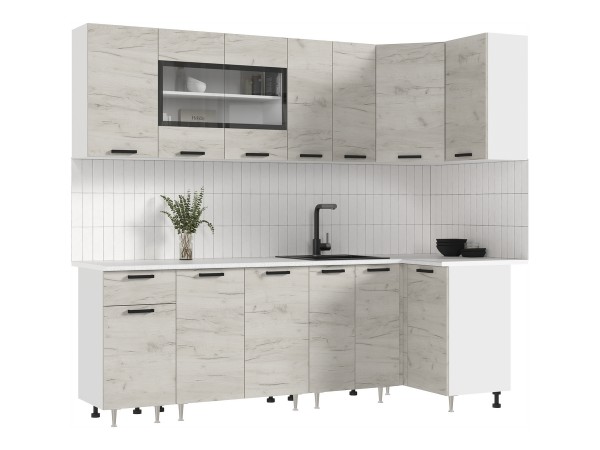 ЛДСП Кухня Рио NEW 2,4х1,0м 490 Дуб Крафт Белый, Белый, Антарес