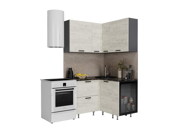 ЛДСП Кухня Рио NEW 1,2х1,2м 490 исп.2 Компоновка №6 Дуб Крафт Белый, Графит, Кастилло темный