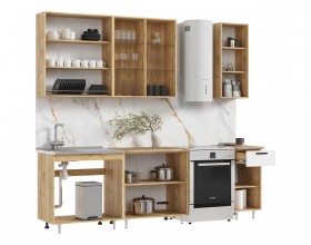 ЛДСП Кухня Рио NEW 2,0/900м 490 Компоновка №1 Белый глянец, Дуб Крафт, Дуб вотан
