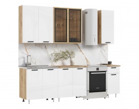 ЛДСП Кухня Рио NEW 2,0/900м 490 Компоновка №1 Белый глянец, Дуб Крафт, Дуб вотан