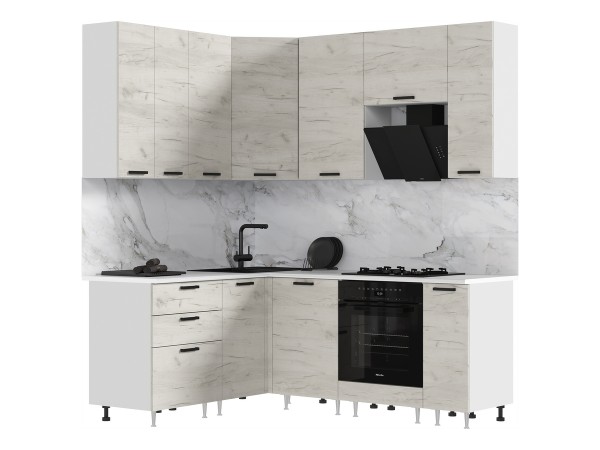 ЛДСП Кухня Рио NEW 1,6х2,0/900м 490 Компоновка №2 Дуб Крафт Белый, Белый, Антарес