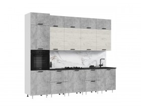 ЛДСП Кухня Рио NEW 3,0/1080м 490 Компоновка №3 Бетон светлый/Дуб Крафт Белый, Белый, Кастилло темный