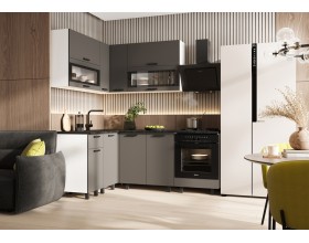 Кухня Техно 1,4*2,0м Компоновка №2 Холст вулканический, Белый, Кастилло темный