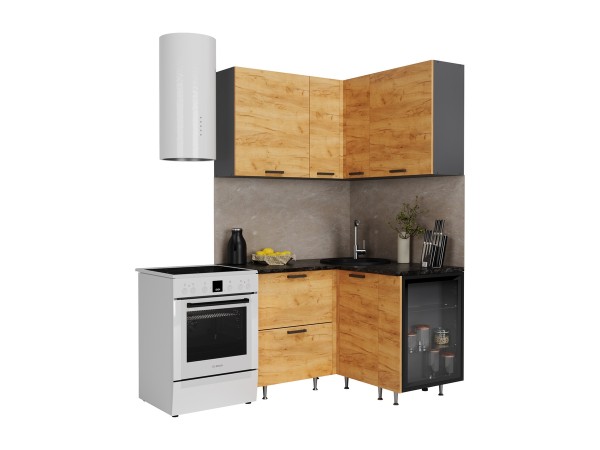 ЛДСП Кухня Рио NEW 1,2х1,2м 490 исп.2 Компоновка №6 Дуб Крафт, Графит, Кастилло темный