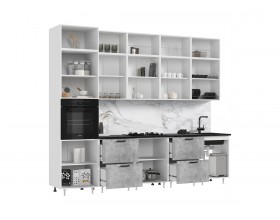 ЛДСП Кухня Рио NEW 3,0/1080м 490 Компоновка №3 Бетон светлый/Дуб Крафт Белый, Белый, Кастилло темный