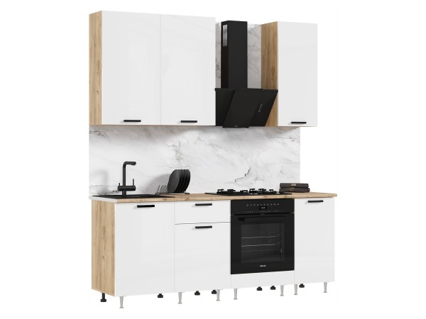 ЛДСП Кухня Рио NEW 2,0/900м 490 Компоновка №2 Белый глянец, Дуб Крафт, Дуб вотан