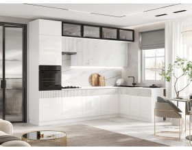 Кухня Оливия 3,0х1,8/1080м 490 Компоновка №1 Белый глянец/Мрамор золото, Белый, Антарес