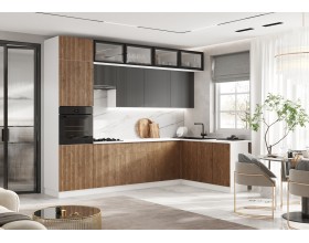 Кухня Оливия 3,0х1,8/1080м 490 Компоновка №4 Экзотическое дерево Амазония/Графит софт, Белый, Антарес