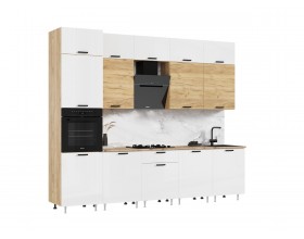 ЛДСП Кухня Рио NEW 3,0/1080м 490 Компоновка №3/1 Белый глянец/Дуб Крафт, Дуб Крафт, Дуб вотан