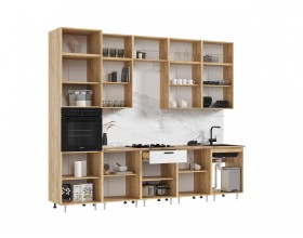 ЛДСП Кухня Рио NEW 3,0/1080м 490 Компоновка №3/1 Белый глянец/Дуб Крафт, Дуб Крафт, Дуб вотан