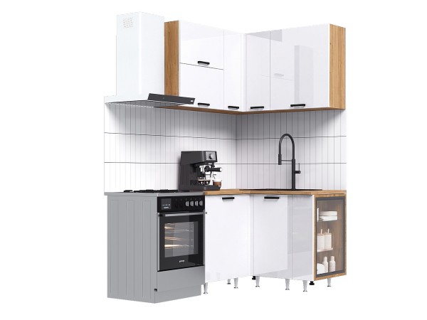 ЛДСП Кухня Рио NEW 1,2х1,2м 490 исп.1 Компоновка №6 Белый глянец, Дуб Крафт, Дуб вотан