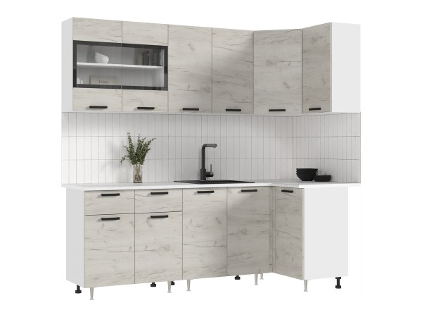 ЛДСП Кухня Рио NEW 2,2х1,0м 490 Дуб Крафт Белый, Белый, Антарес
