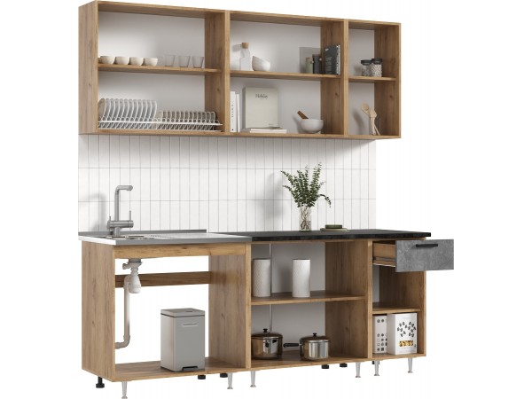 ЛДСП Кухня Рио NEW 2,0м 490 Дуб Крафт/Бетон темный, Дуб Крафт, Кастилло темный