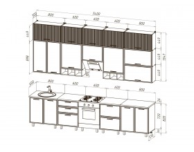 Кухня Бьянка 3,4/1350м Кашемир, Дуб Крафт, Дуб вотан