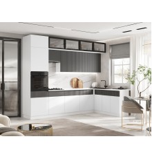 Кухня Оливия 3,0х1,8/1080м 490 Компоновка №1 Белый снег софт/Графит софт, Белый, Антарес