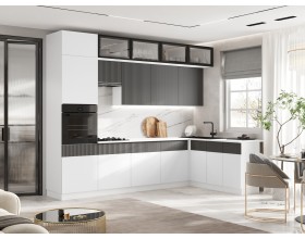 Кухня Оливия 3,0х1,8/1080м 490 Компоновка №1 Белый снег софт/Графит софт, Белый, Антарес