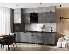 ЛДСП Кухня Рио NEW 3,0/1080м 490 Компоновка №3/1 Бетон светлый/Бетон темный, Графит, Кастилло темный