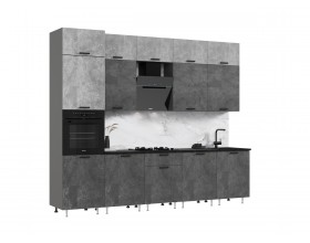 ЛДСП Кухня Рио NEW 3,0/1080м 490 Компоновка №3/1 Бетон светлый/Бетон темный, Графит, Кастилло темный