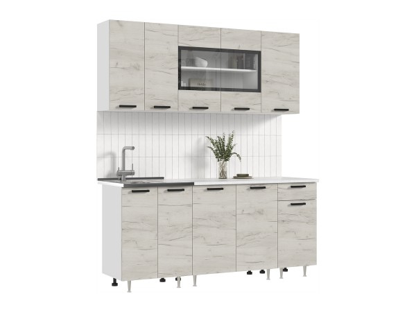 ЛДСП Кухня Рио NEW 1,8м 490 Дуб Крафт Белый, Белый, Антарес