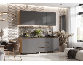 Кухня Челси 2,0м Компоновка №2 Графит, Дуб Крафт, Кастилло темный