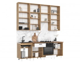 ЛДСП Кухня Рио NEW 2,4/1350м 490 Компоновка №3 Белый глянец, Дуб Крафт, Дуб вотан