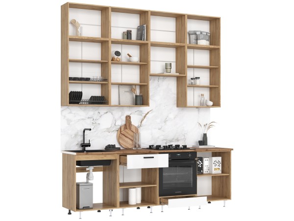 ЛДСП Кухня Рио NEW 2,4/1350м 490 Компоновка №3 Белый глянец, Дуб Крафт, Дуб вотан