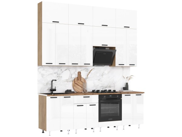 ЛДСП Кухня Рио NEW 2,4/1350м 490 Компоновка №3 Белый глянец, Дуб Крафт, Дуб вотан