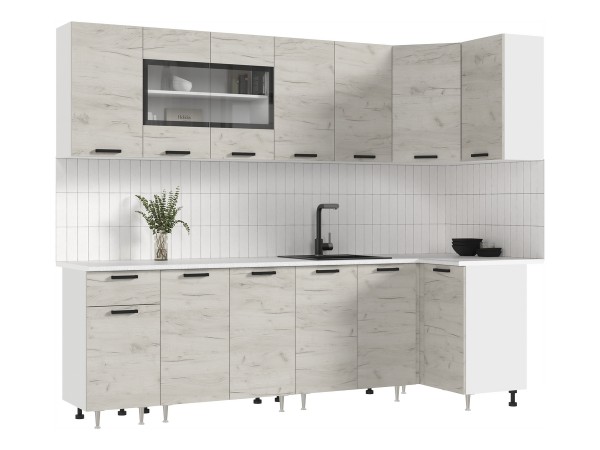 ЛДСП Кухня Рио NEW 2,6х1,0м 490 Дуб Крафт Белый, Белый, Антарес