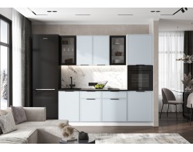 Кухня Николь 2,2м Браш Деним Блю, Белый, Кастилло темный
