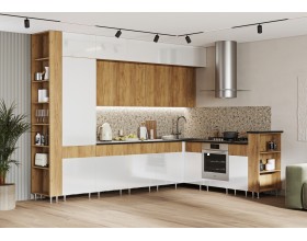 Кухня Техно-5 3,2*2,24м Дуб Крафт/Белый глянец, Дуб Крафт, Кастилло темный