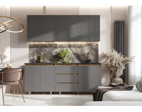 Кухня Челси 2,0м Компоновка №2 Графит, Дуб Крафт, Кастилло темный
