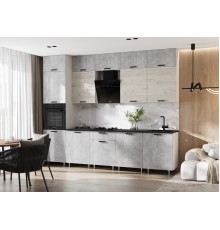 ЛДСП Кухня Рио NEW 3,0/1080м 490 Компоновка №3/1 Бетон светлый/Дуб Крафт Белый, Белый, Кастилло темный