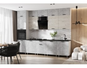 ЛДСП Кухня Рио NEW 3,0/1080м 490 Компоновка №3/1 Бетон светлый/Дуб Крафт Белый, Белый, Кастилло темный