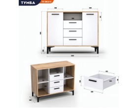 Тумба АВ (ТК) 130.2-3 белый-дуб крафт
