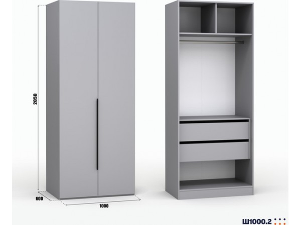 Шкаф Лора (Модерн) для одежды Ш 1000.2 серый шифер