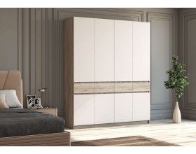 Шкаф 4-створчатый с ящиками Бостон Крафт золотой-Белый Бриллиант