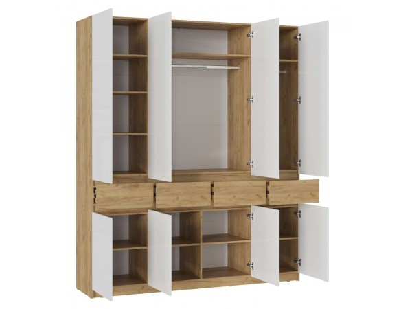 Шкаф 4-створчатый с ящиками Бостон Крафт золотой-Белый Бриллиант