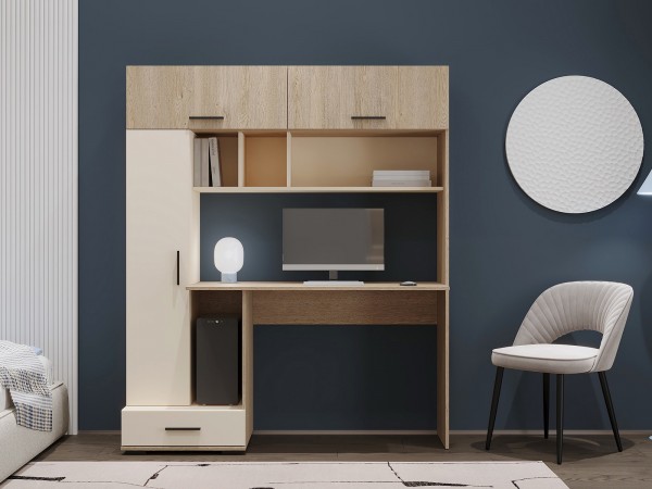 Письменно-компьютерный стол ПКС-1 Дуб Экспресив песочный-Сатин