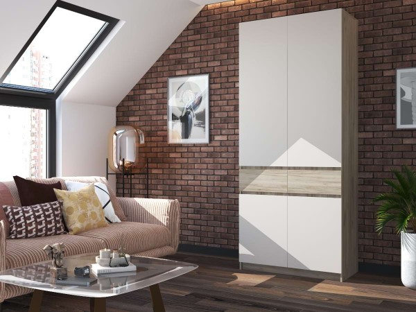 Шкаф 2-створчатый с ящиками Бостон Крафт золотой-Белый Бриллиант