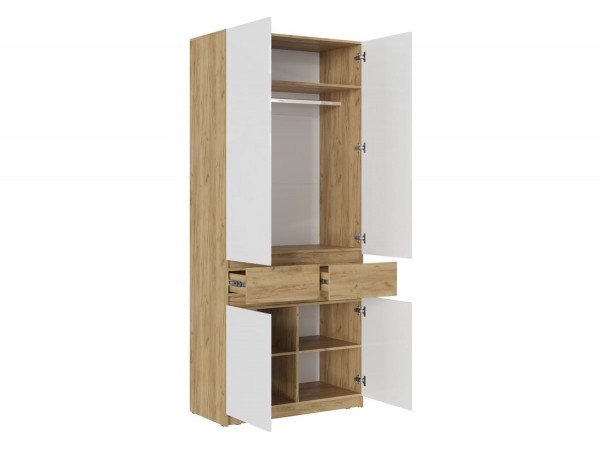 Шкаф 2-створчатый с ящиками Бостон Крафт золотой-Белый Бриллиант