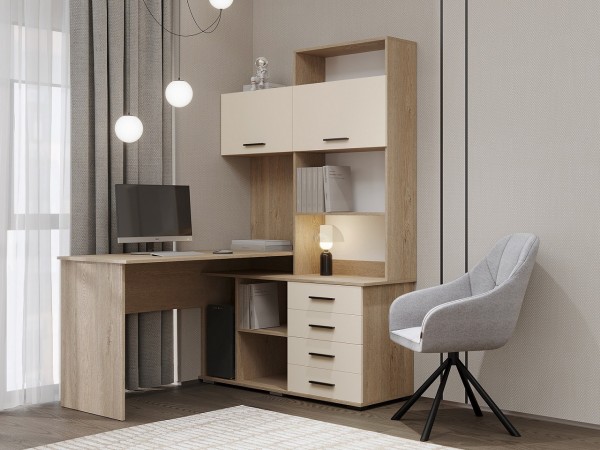 Письменно-компьютерный стол ПКС-11 Дуб Экспресив песочный-Сатин