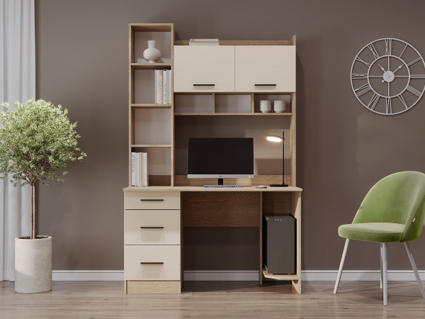 Письменно-компьютерный стол ПКС-5 Дуб Экспресив песочный-Сатин