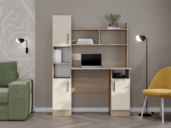 Письменно-компьютерный стол ПКС-6 Дуб Экспресив песочный-Сатин