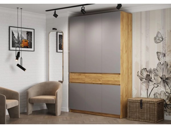 Шкаф 3-створчатый с ящиками Бостон Крафт золотой-Антрацит