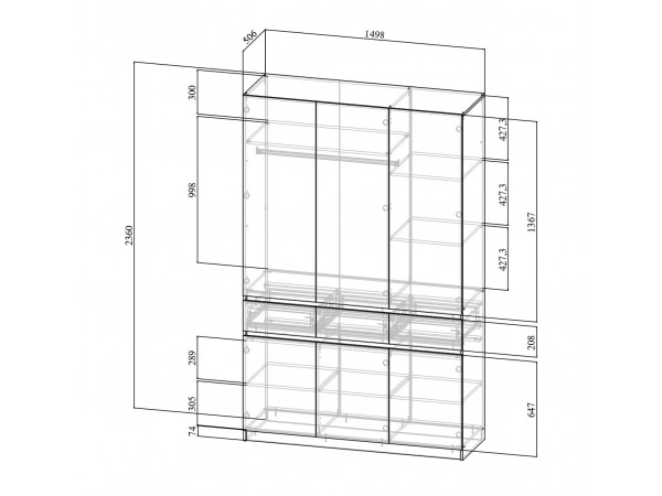 Шкаф 3-створчатый с ящиками Бостон Крафт золотой-Антрацит