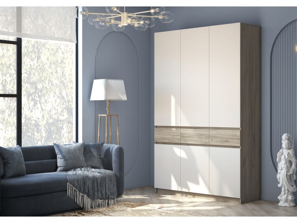 Шкаф 3-створчатый с ящиками Бостон Крафт золотой-Белый Бриллиант