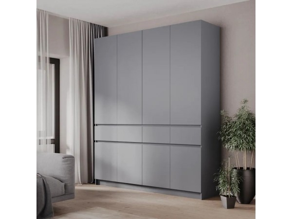 Шкаф 4-створчатый с ящиками Бостон Антрацит-Антрацит