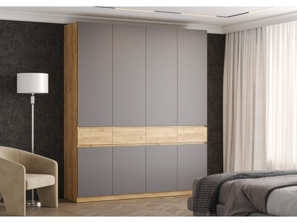 Шкаф 4-створчатый с ящиками Бостон Крафт золотой-Антрацит